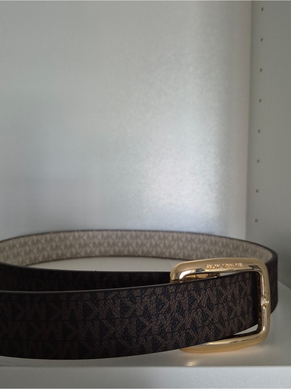 Michael Kors Beige/Brown Monogram Belt with Gold Buckle - Picture 2 of 2